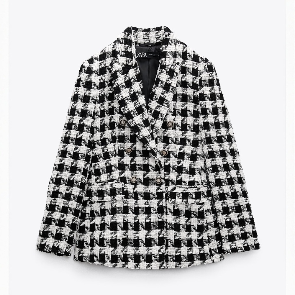 Zara women’s houndstooth tweed knit blazer